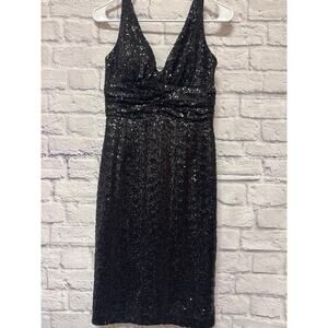 Eliza J NWOT Black Full Sequin Sleeveless Midi Formal Party Dress Zip Back SZ 2